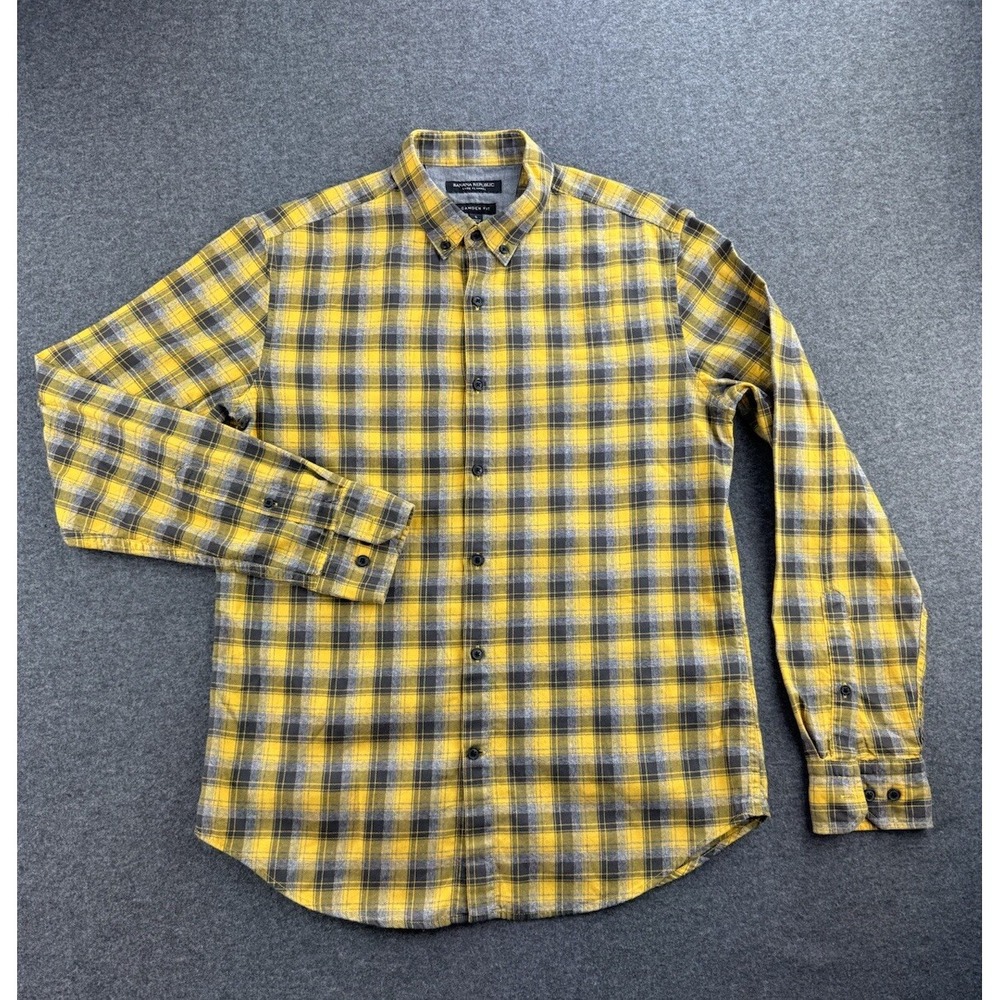 Banana Republic‎ Mens Luxe Flannel Shirt Camden Fit Sz Small Yellow Black Plaid